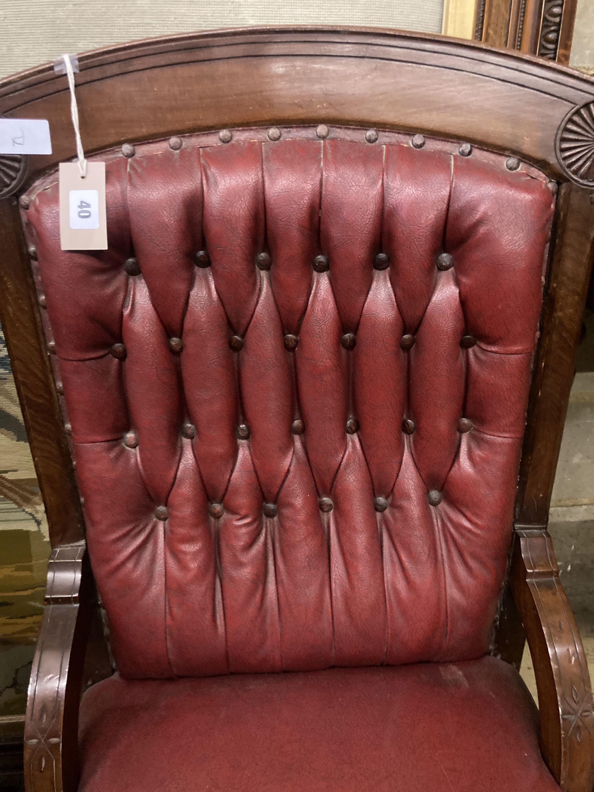 A Victorian mahogany salon chair together with a Regency dining chair